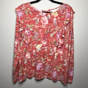 Lauren Conrad Floral Bird Print Ruffle Sweater